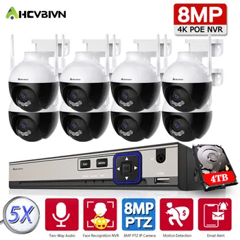 H. 265 8MP HD Kablosuz CCTV Sistemi İki Yönlü Ses Su Geçirmez PTZ WİFİ IP Güvenlik Kamera 8CH POE NVR Video Gözetim Kiti İCsee