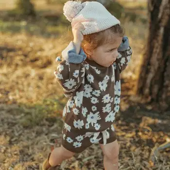 Yenidoğan Bebek Örgü Kazak Kazak Takım Elbise Erkek Kız Bebek Örme Gevşek Casual Tops + Örgü Şort 2 adet Çocuk Pamuk Örgü Tees Seti